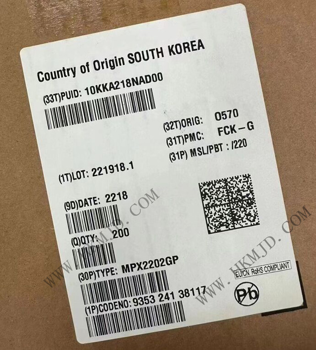 供應【恩智浦】MPX2202GP 200kPa 片上溫度補償型硅壓力傳感器